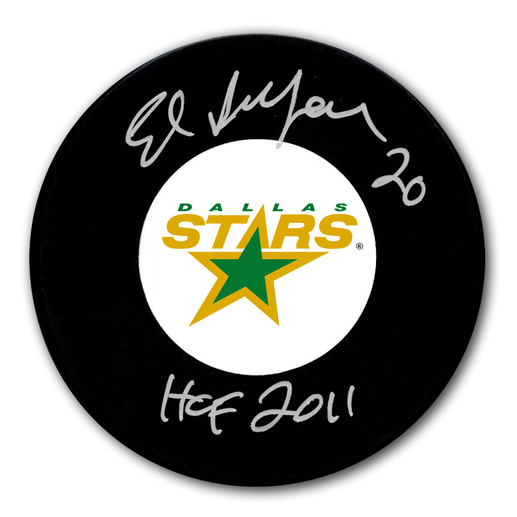 Ed Belfour autographed Dallas Stars hockey puck with HOF 2011 inscription