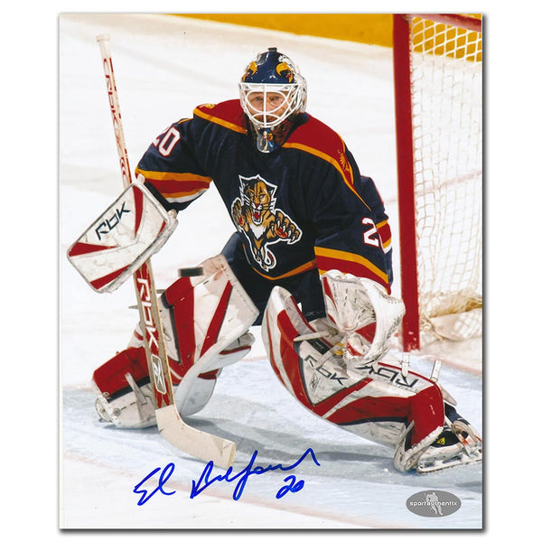 Ed Belfour autographed Florida Panthers 8x10 photo in a butterfly stance