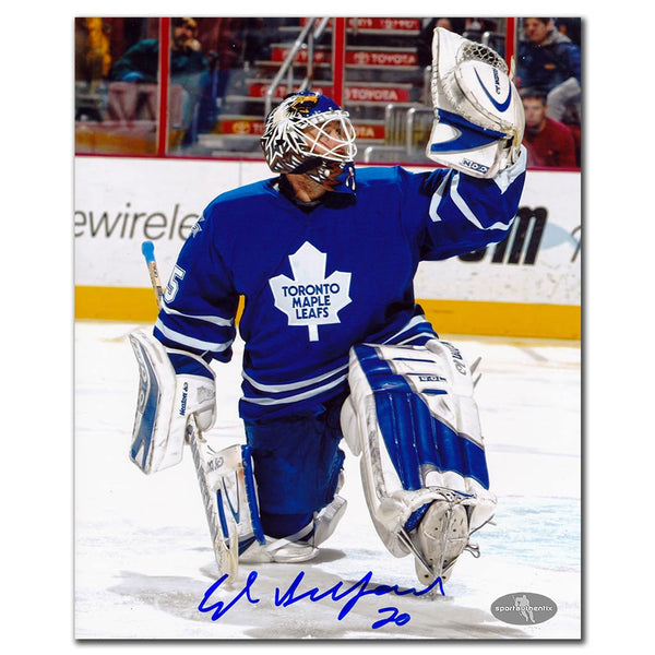 Curtis Joseph autographed Toronto Maple Leafs 8x10 photo in blue jersey making a glove save