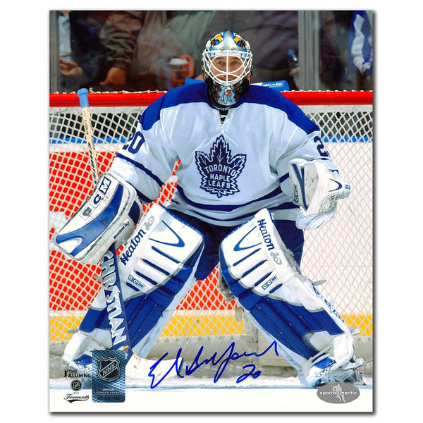 Curtis Joseph autographed Toronto Maple Leafs 8x10 photo in white jersey playing goalie in net