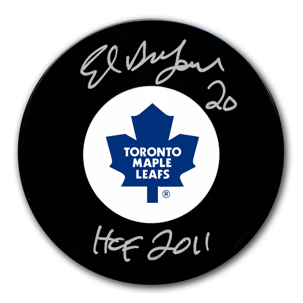 Ed Belfour autographed Toronto Maple Leafs hockey puck with HOF 2011 inscription
