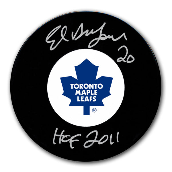 Ed Belfour autographed Toronto Maple Leafs hockey puck with HOF 2011 inscription