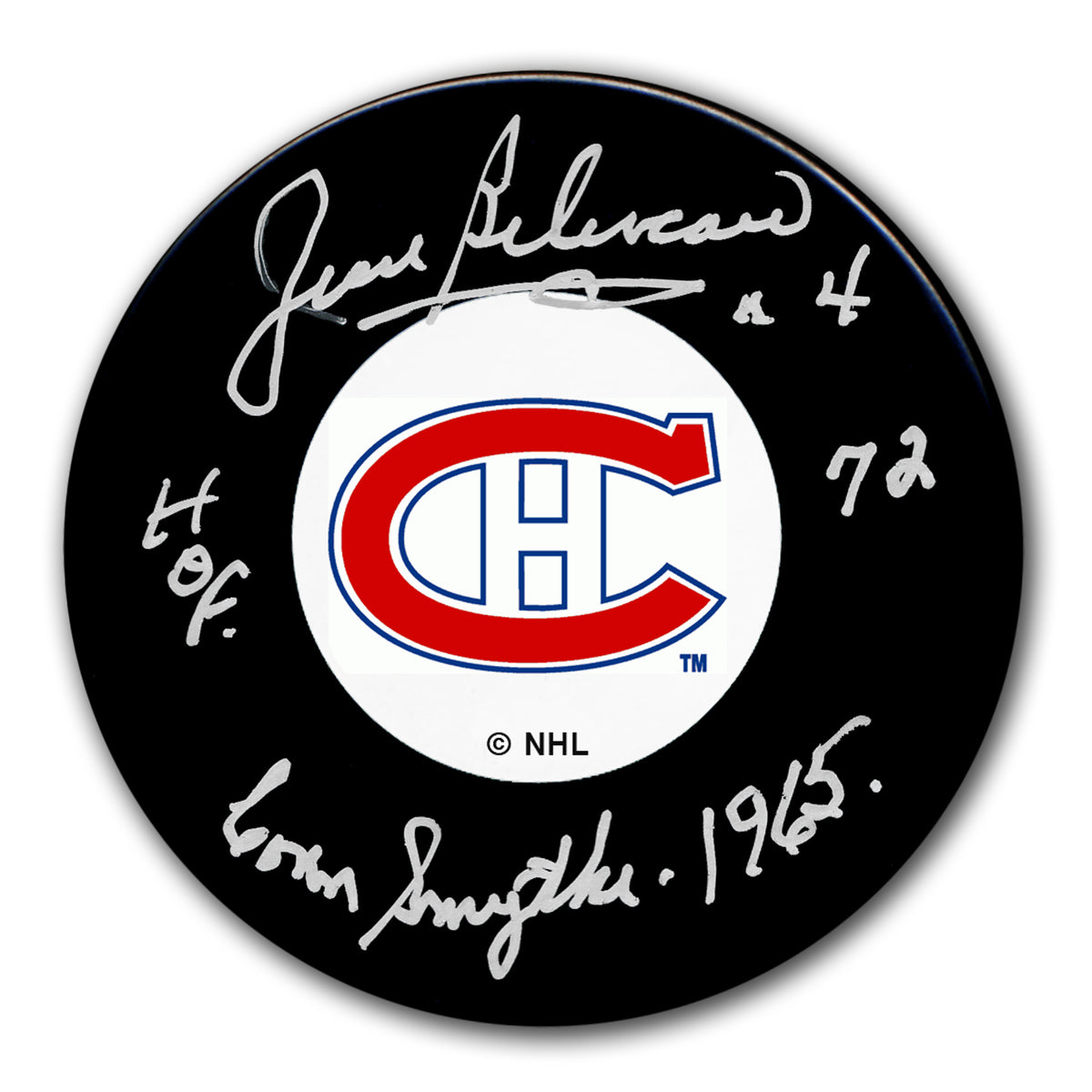 Jean Beliveau Montreal Canadiens HOF Conn Smythe Autographed Puck - Sport Authentix Inc