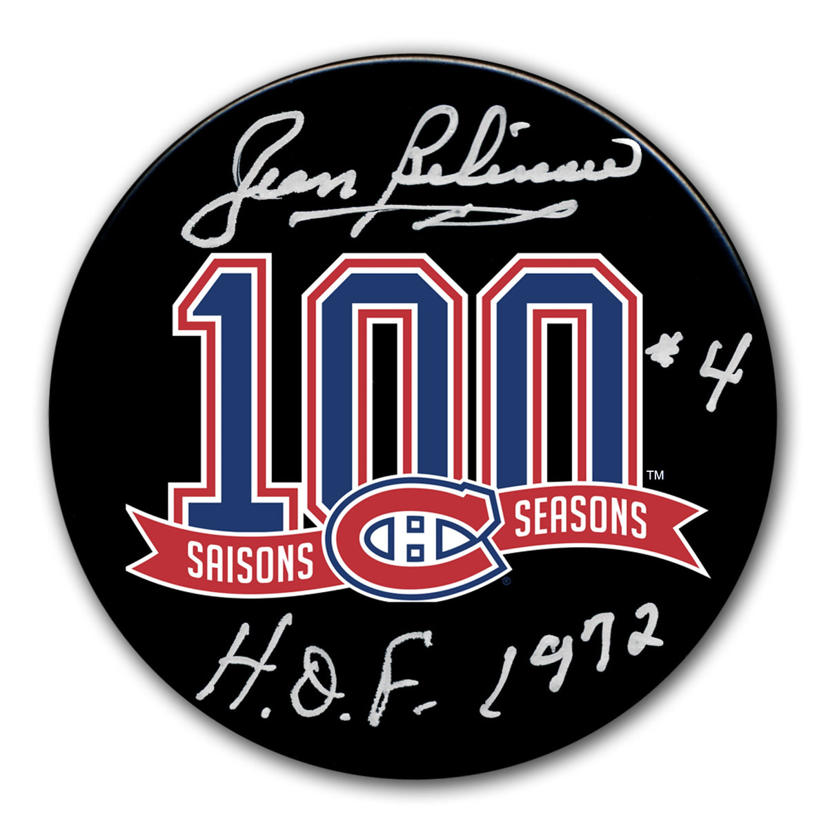 Jean Beliveau Montreal Canadiens 100th Anniversary Autographed Puck - Sport Authentix Inc