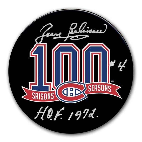 Authentic Jean Beliveau Montreal Canadiens HOF 100th Anniversary Autographed Puck - SportAuthentix
