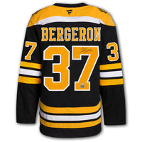 Patrice Bergeron autographed Boston Bruins Fanatics Premium jersey back with Bergeron nameplate, number 37, autograph, Your Sports Memorabilia Store hologram and SportAuthentix hologram