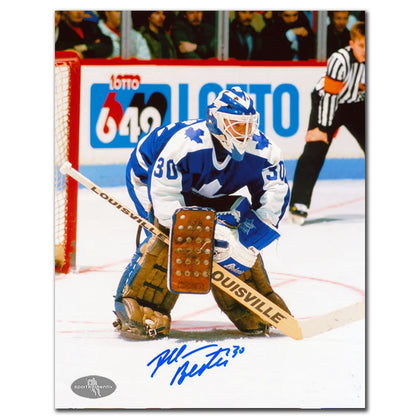 Allan Bester Toronto Maple Leafs signed 8x10 photo, featuring his autograph in blue ink—perfect for sports memorabilia collectors.