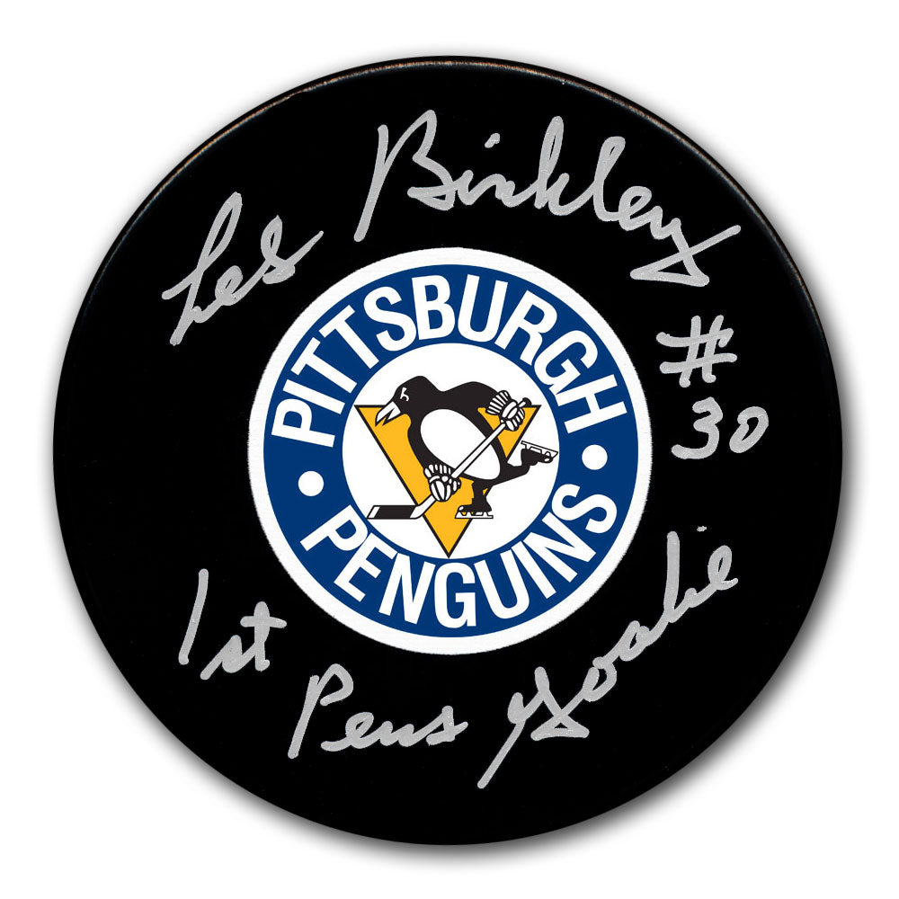 Les Binkley Pittsburgh Penguins 1st Penguins Goalie Autographed Puck - Sport Authentix Inc