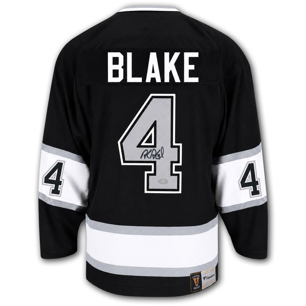 Rob Blake autographed Los Angeles Kings Fanatics Vintage Hockey jersey back with Blake nameplate, number 4, autograph and SportAuthentix hologram