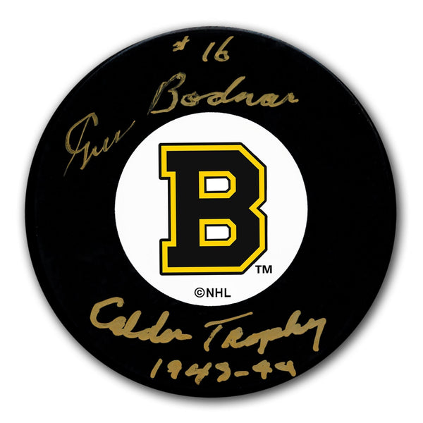 Authentic Gus Bodnar Boston Bruins 1944 Calder Autographed Puck - SportAuthentix