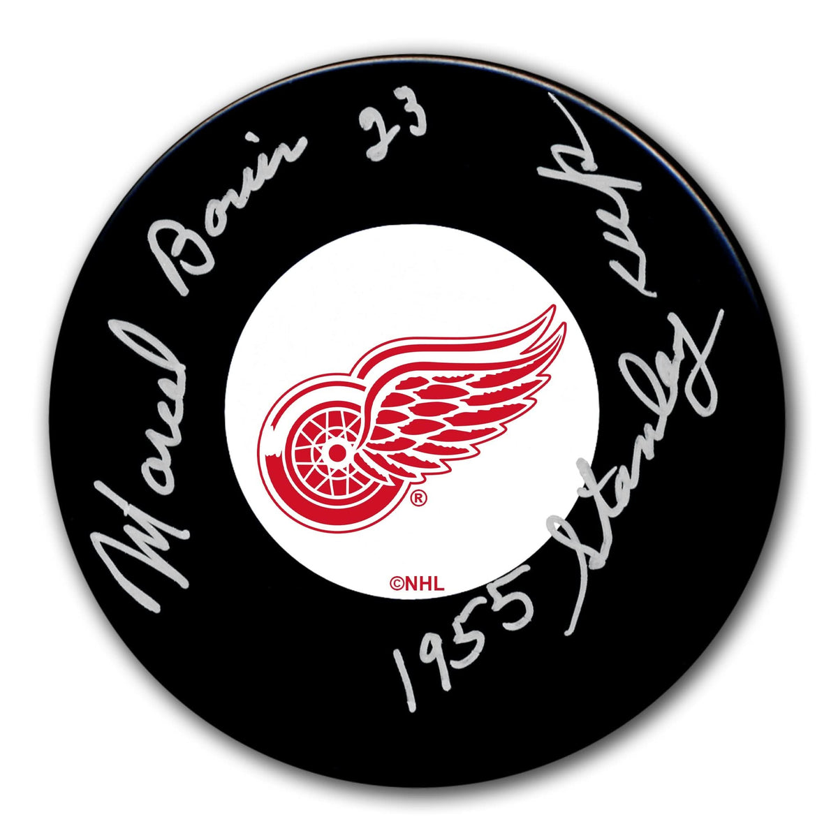 Authentic Marcel Bonin Detroit Red Wings 1955 Stanley Cup Autographed Puck - SportAuthentix