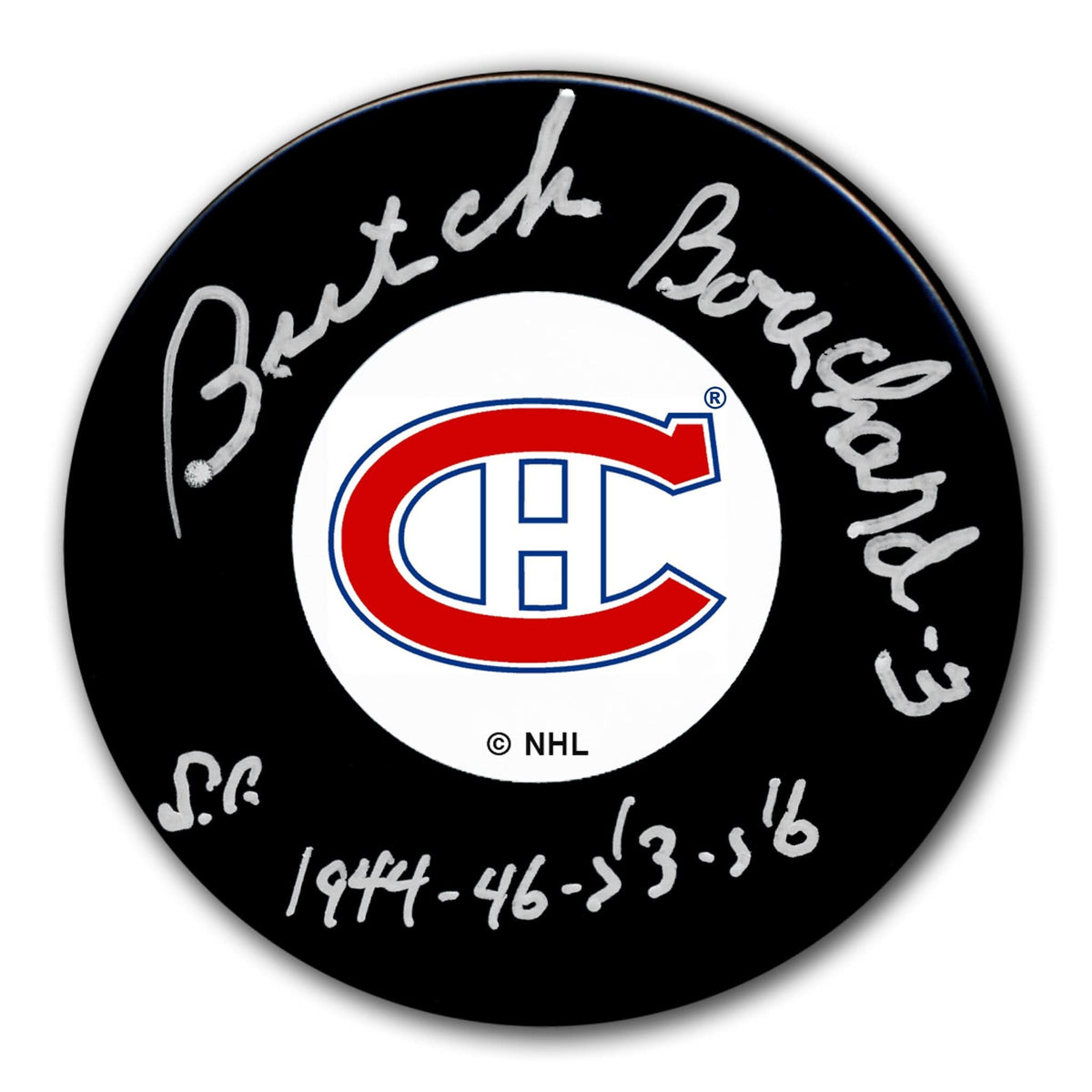 Authentic Emile Bouchard Montreal Canadiens SC Years Original 6 Autographed Puck - SportAuthentix