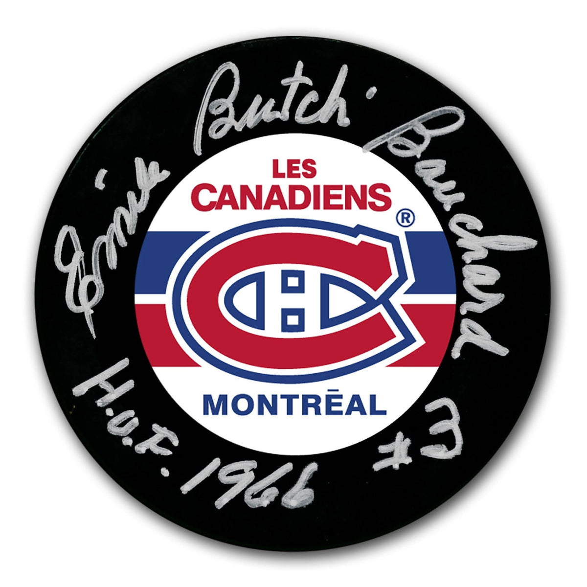 Authentic Emile Bouchard Montreal Canadiens HOF Autographed Puck - SportAuthentix