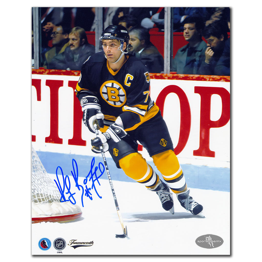 Ray Bourque Boston Bruins PLAYMAKER signed 8x10 photo features clear autograph—prime memorabilia for Bruins collectors.