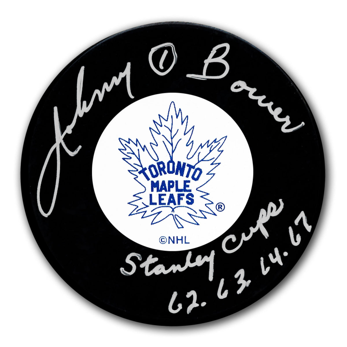 Authentic Johnny Bower Toronto Maple Leafs 1951 Stanley Cup Original 6 Autographed Puck - SportAuthentix