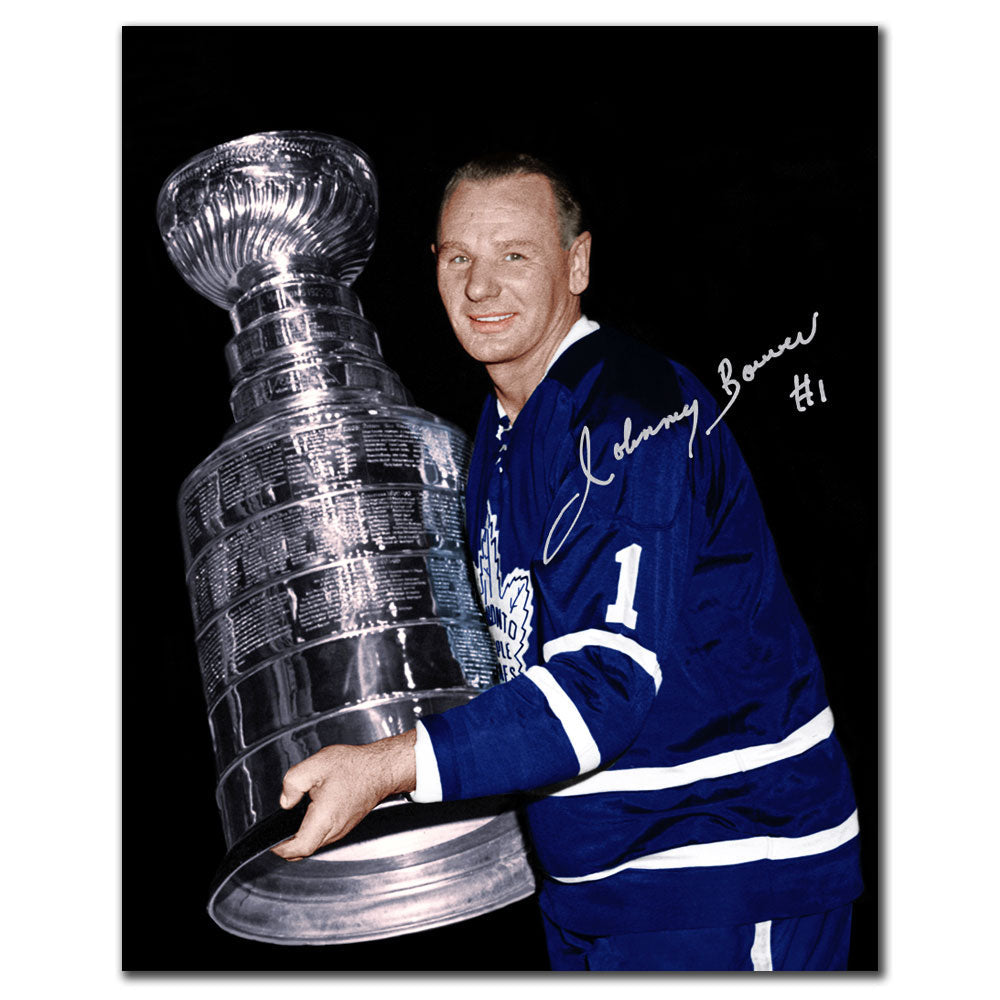 Johnny Bower Toronto Maple Leafs COUPE STANLEY Autographié 8x10