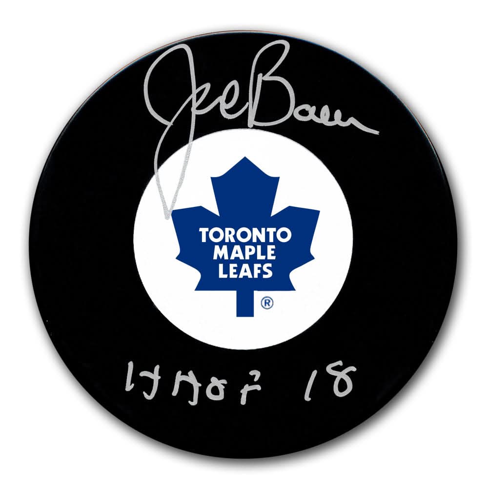 Joe Bowen Toronto Maple Leafs HOF signed puck, featuring his autograph and an inscription in white marker on the black puck face.