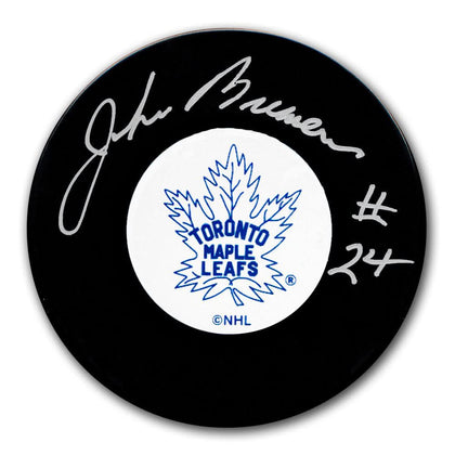 John Brenneman Toronto Maple Leafs signed hockey puck, autographed in silver ink with his number 27 clearly inscribed.