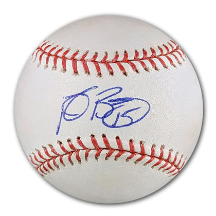 Reid Brignac-signed Official MLB baseball, white leather with red stitching and distinctive blue autograph on the sweet spot.