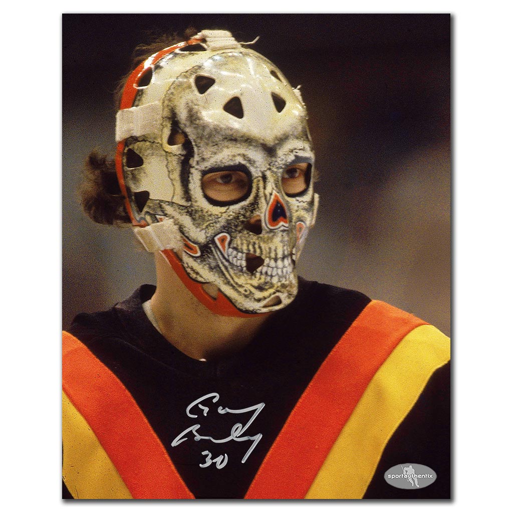 Gary Bromley autographed Vancouver Canucks 8x10 skull mask close-up photo