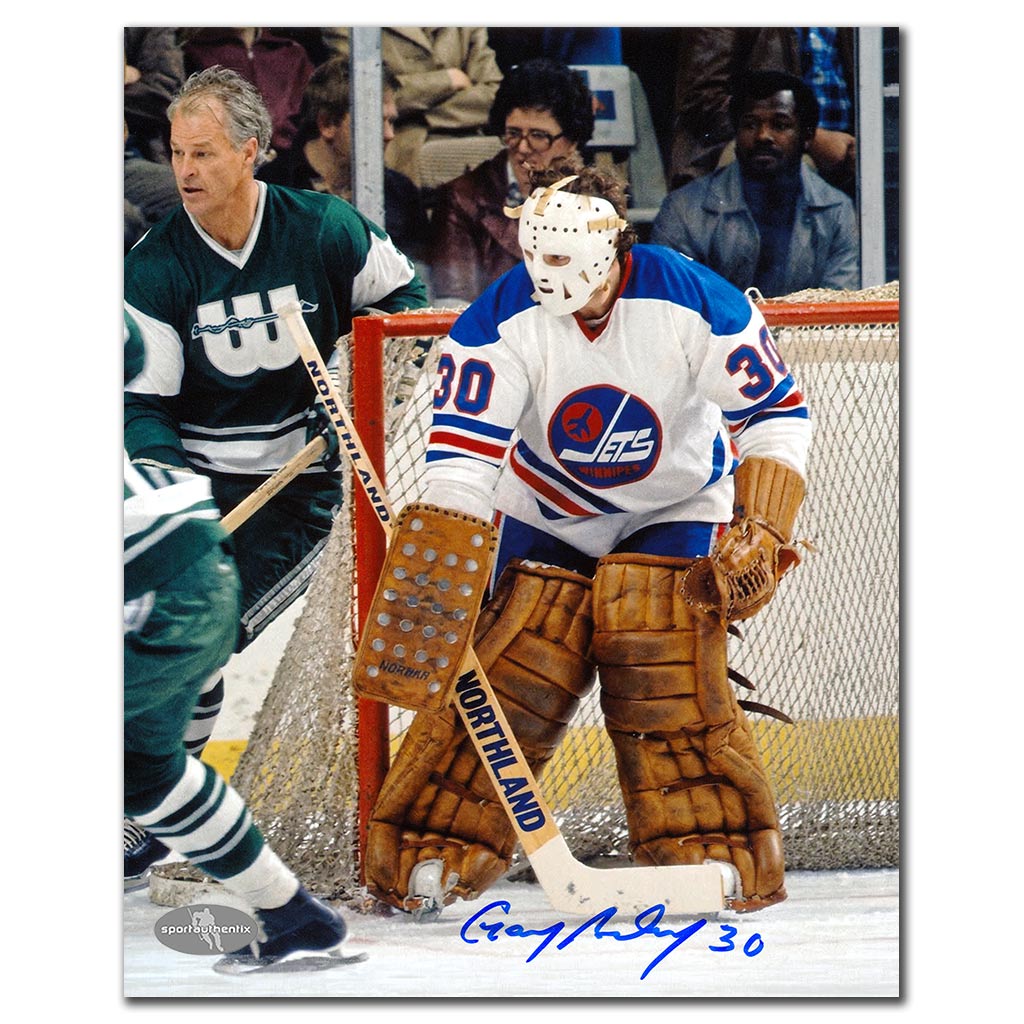 Gary Bromley autographed Winnipeg Jets 8x10 photo white jersey game action