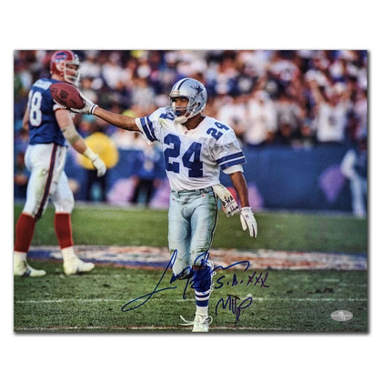 Larry Brown Dallas Cowboys signed 16x20 photo, featuring his autograph on the image of him holding the ball during play.