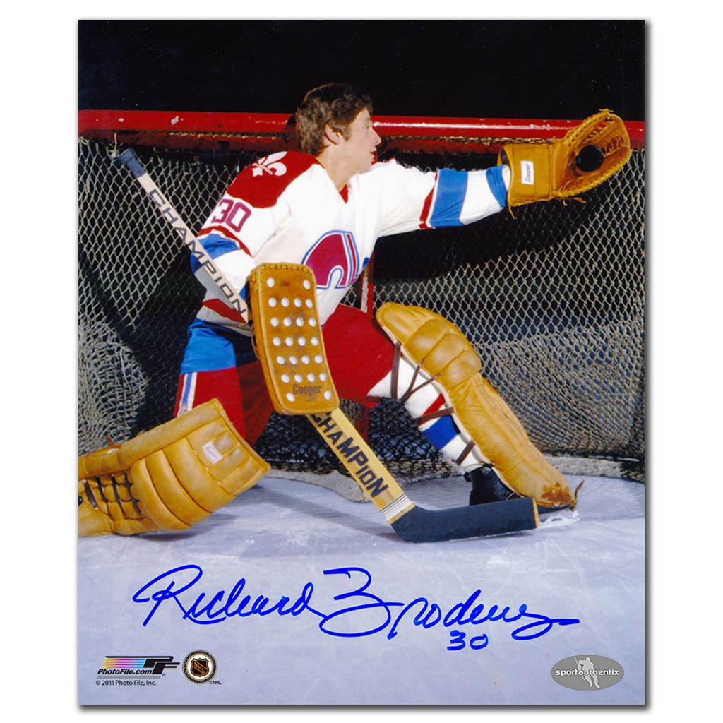 Richard Brodeur autographed Quebec Nordiques 8x10 photo white jersey glove save