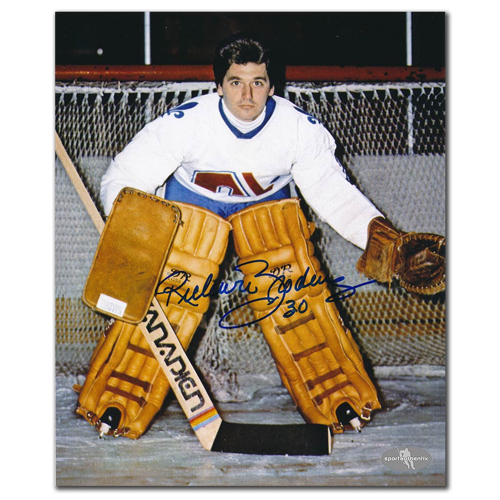 Richard Brodeur autographed Quebec Nordiques 8x10 photo between the pipes