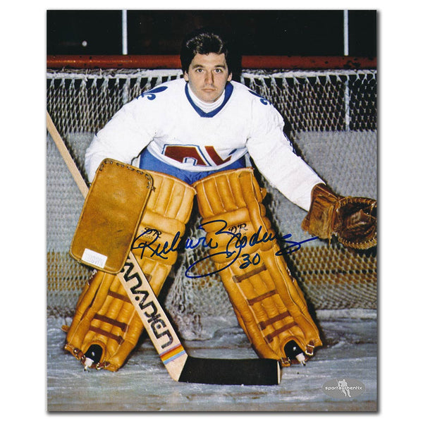 Richard Brodeur autographed Quebec Nordiques 8x10 photo between the pipes