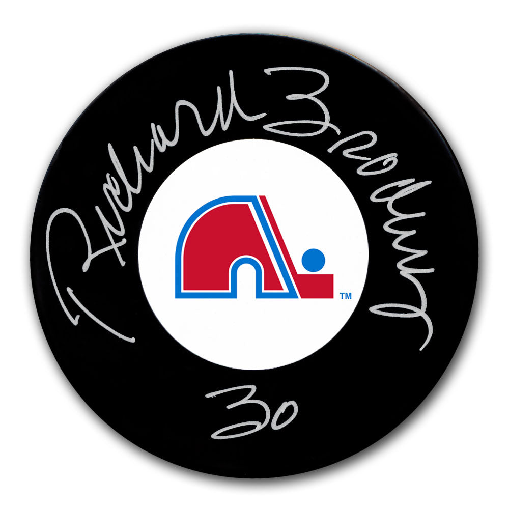 Richard Brodeur autographed Quebec Nordiques hockey puck