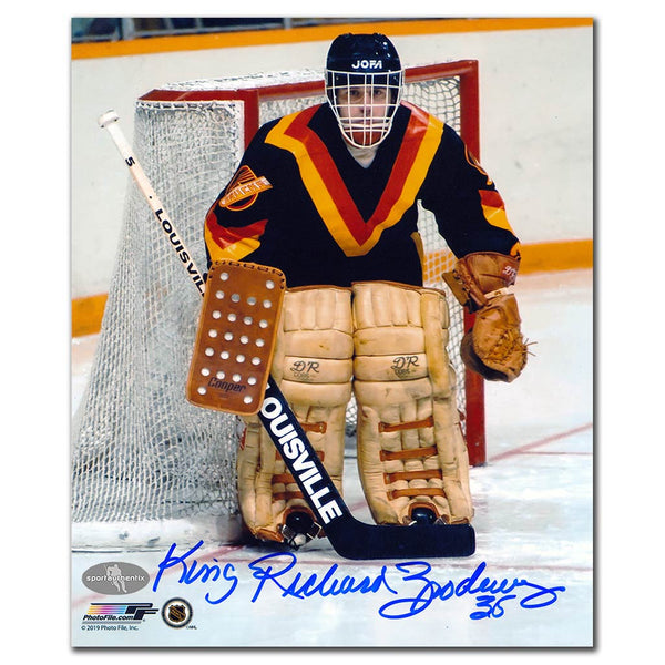 Richard Brodeur autographed Vancouver Canucks 8x10 photo black jersey game action