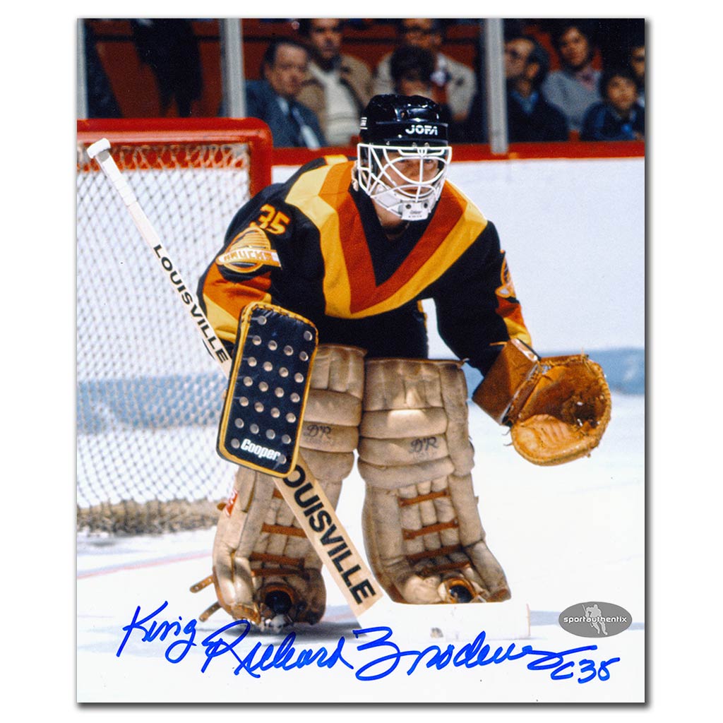 Richard Brodeur autographed Vancouver Canucks 8x10 photo goalie stance