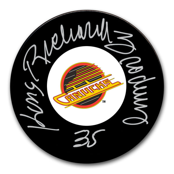 Richard Brodeur autographed Vancouver Canucks hockey puck