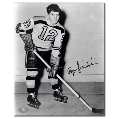 Bep Guidolin Boston Bruins autographed 8x10 glossy photograph, featuring his signature prominently displayed on the image.
