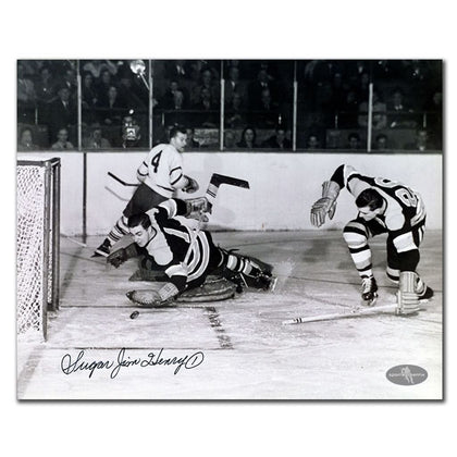 Sugar Jim Henry Boston Bruins 8x10 inscribed photo, personally autographed—premium memorabilia for serious collectors.