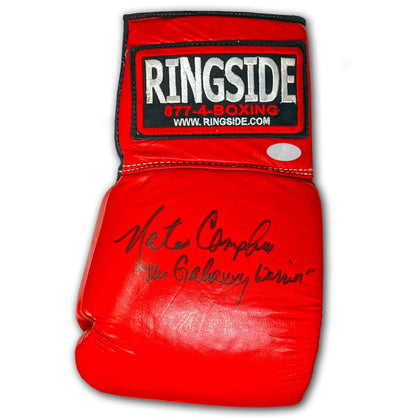 A red Ringside boxing glove autographed by Nate Campbell The Galaxy Warrior—a standout signed memorabilia piece.