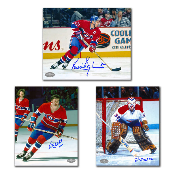 Pete Mahovlich Vincent Damphousse and Denis Herron autographed Montreal Canadiens 8x10 photo bundle