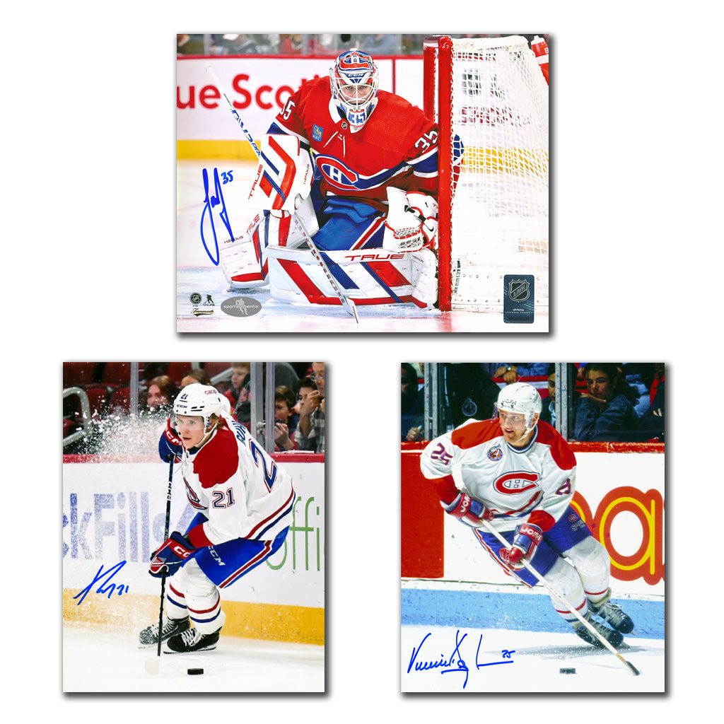 Sam Montembeault, Kaiden Guhle and Vincent Damphousse autographed Montreal Canadiens 8x10 photo bundle