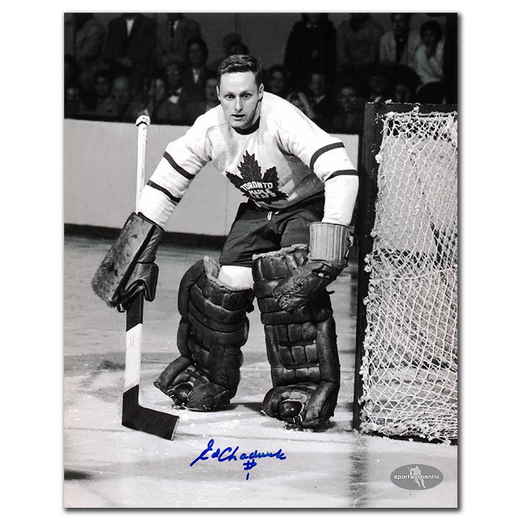 Ed Chadwick autographed Toronto Maple Leafs 8x10 photo guarding the crease