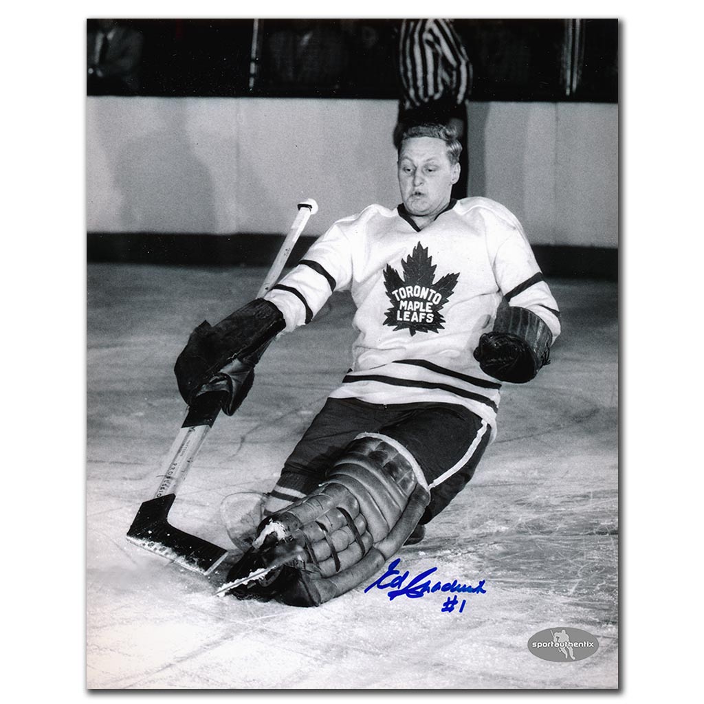 Ed Chadwick autographed Toronto Maple Leafs 8x10 photo making a sliding pad save