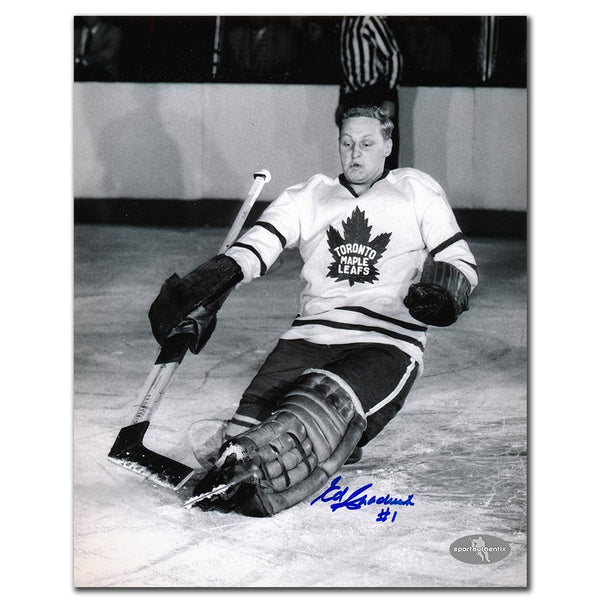 Ed Chadwick autographed Toronto Maple Leafs 8x10 photo making a sliding pad save