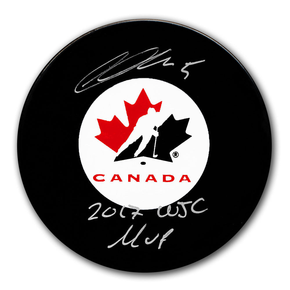 Thomas Chabot Rondelle autographiée de MVP du CMJ 2017 d'Équipe Canada
