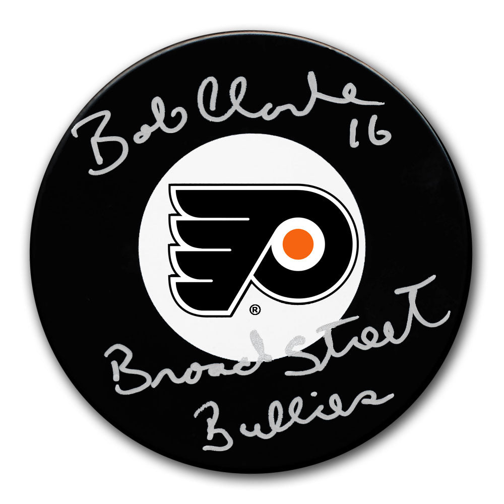 Bobby Clarke Autographed Philadelphia Flyers Hockey Puck - Broad Street Bullies