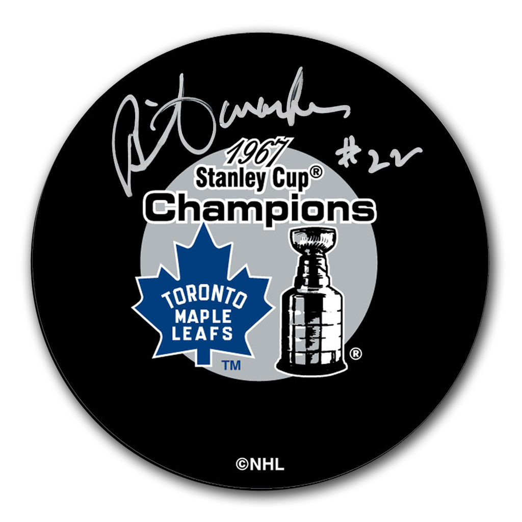 Brian Conacher autographed Toronto Maple Leafs 1967 Stanley Cup Champions hockey puck with silver signature