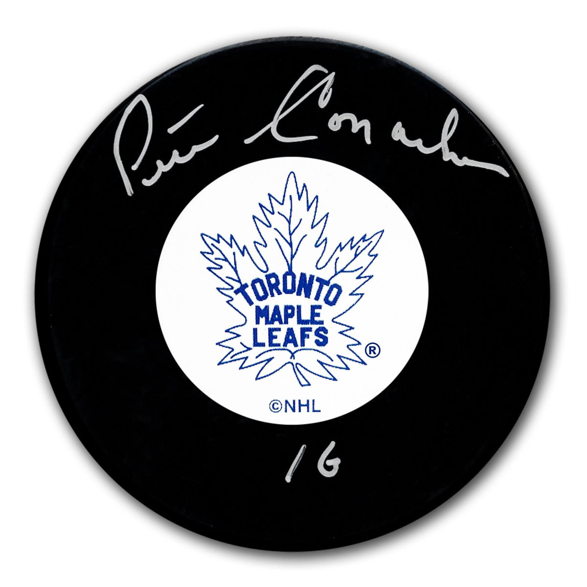 Authentic Pete Conacher Toronto Maple Leafs Original 6 Autographed Puck - SportAuthentix