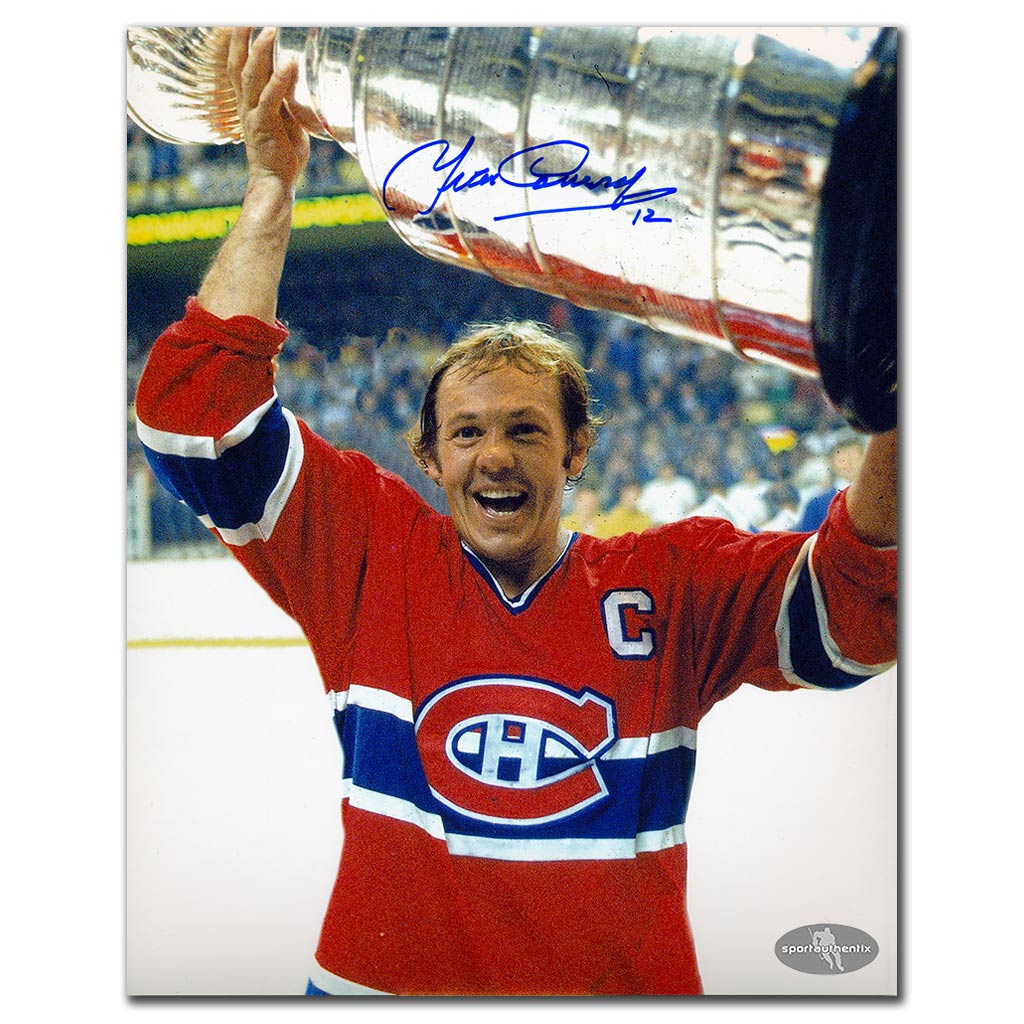 Yvan Cournoyer autographed Montreal Canadiens 8x10 photo celebrating with the 1978 Stanley Cup