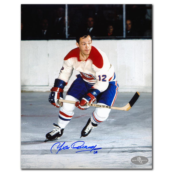 Yvan Cournoyer autographed Montreal Canadiens 8x10 photo in white jersey skating on the ice