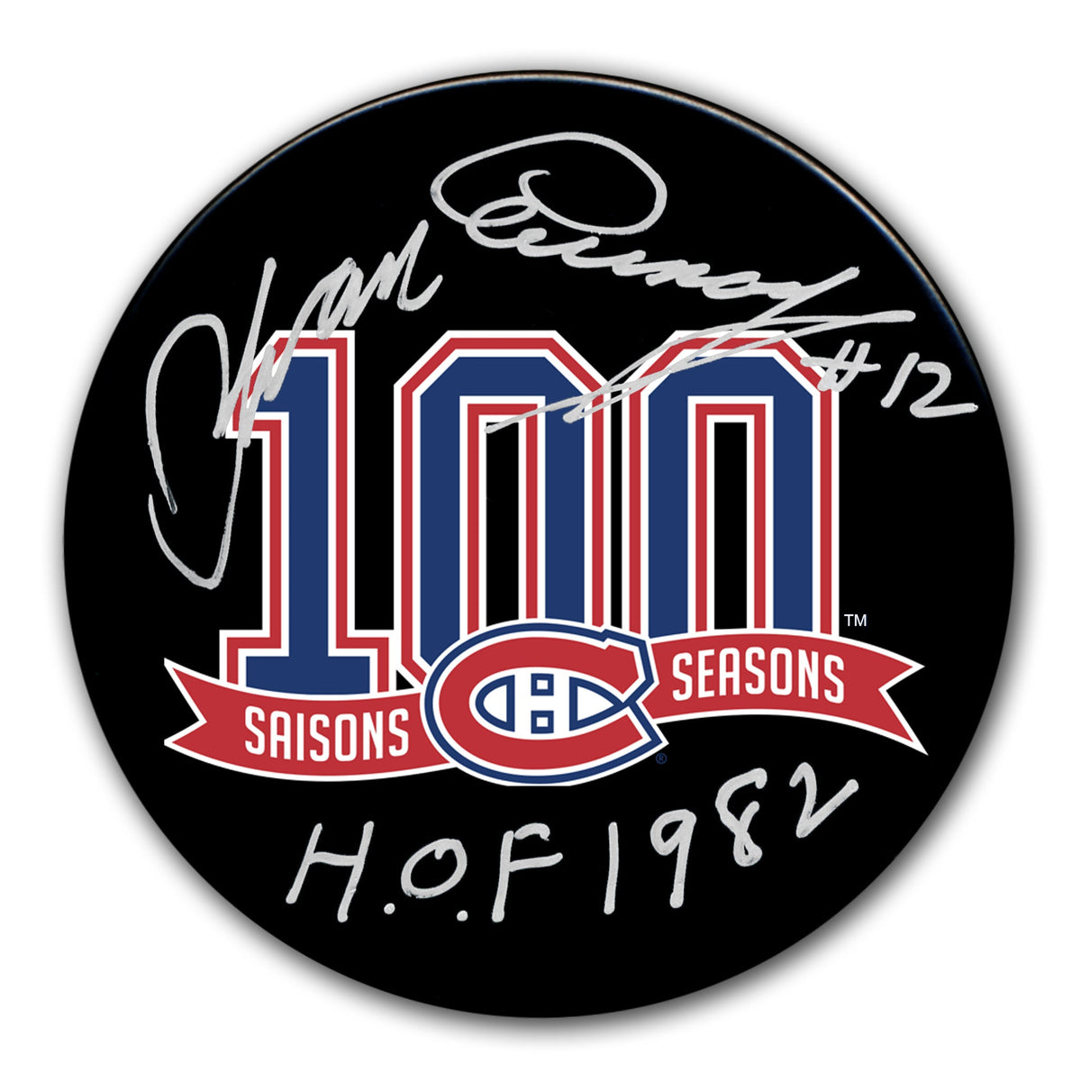 Yvan Cournoyer Montreal Canadiens 100th Anniversary Autographed Puck - Sport Authentix Inc