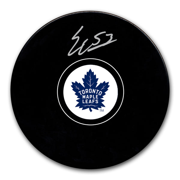 Easton Cowan autographed Toronto Maple Leafs hockey puck with silver signature and number 53 inscription