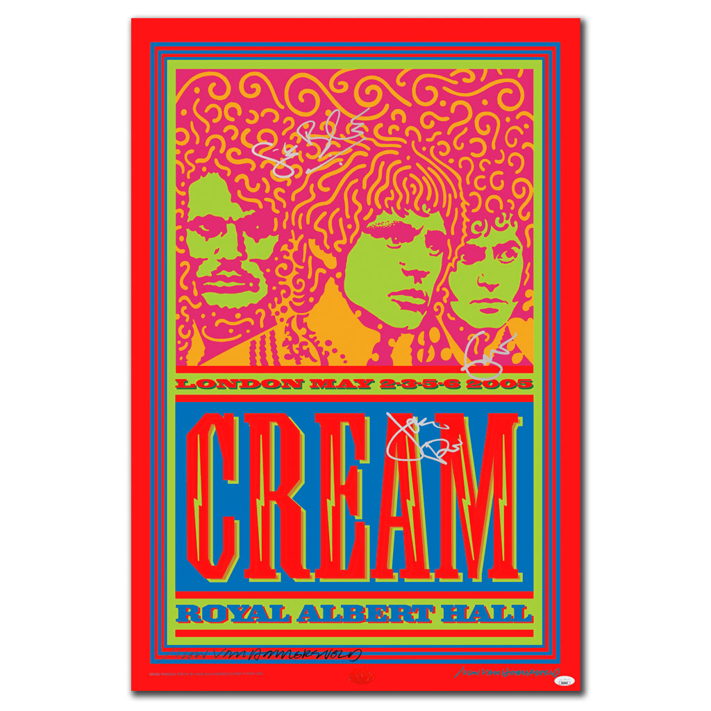 Cream signed Royal Albert Hall 2005 poster by Eric Clapton, Ginger Baker, Jack Bruce and John Van Hamersveld with JSA COA ZZ23465